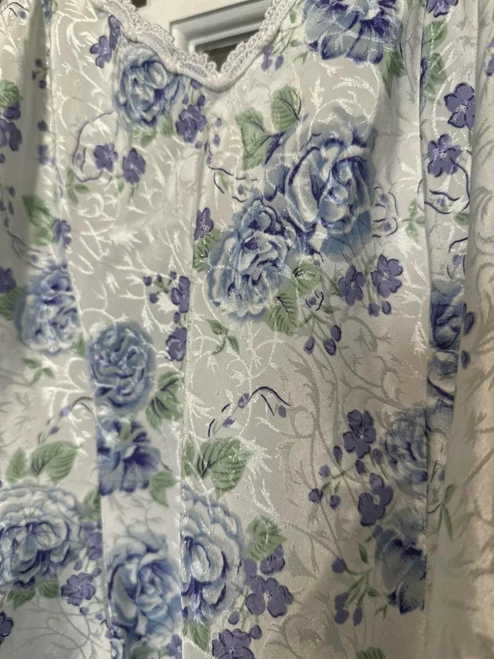 Floral Lace Trim Slip Dress in Blue and Cream - Picture 4 of 4